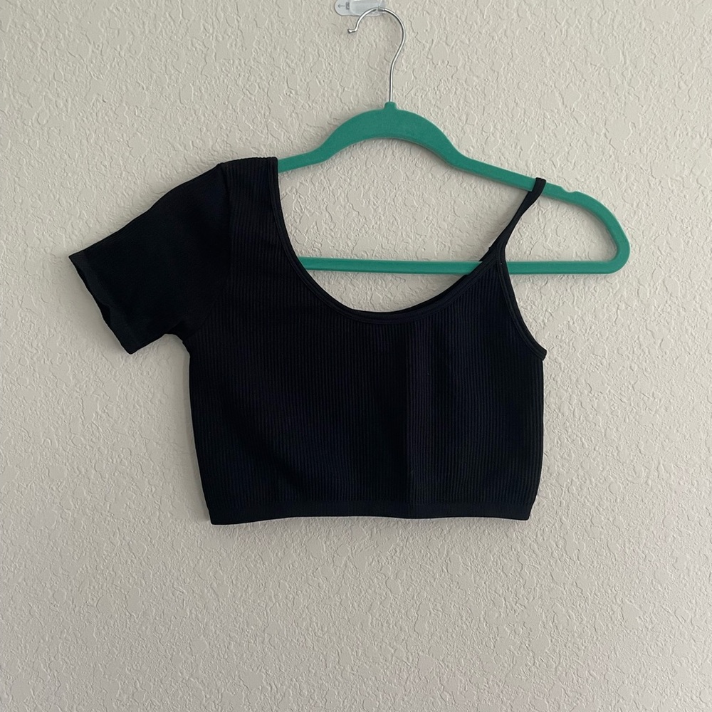 Zara Black Asymmetrical Crop Tank Top
